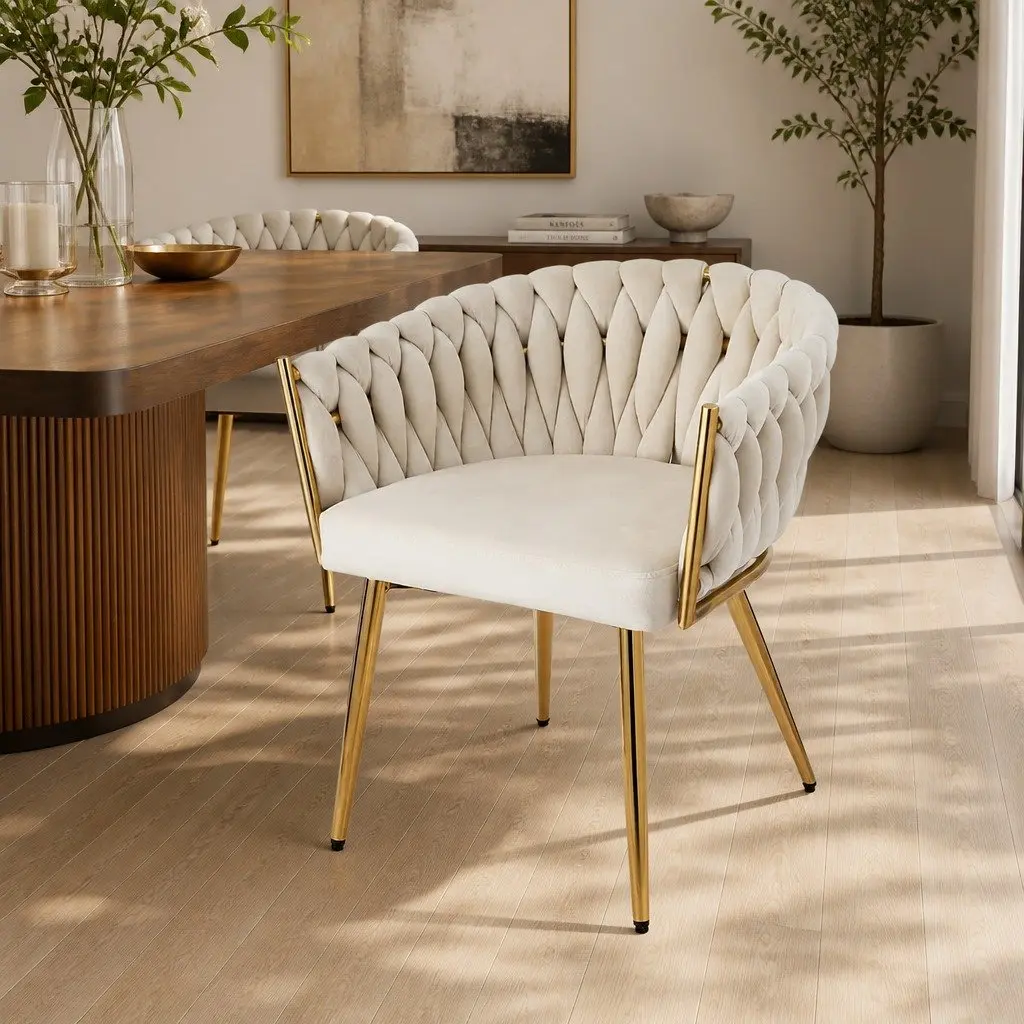 Beige Velvet Armchair with Cushioned Backrest