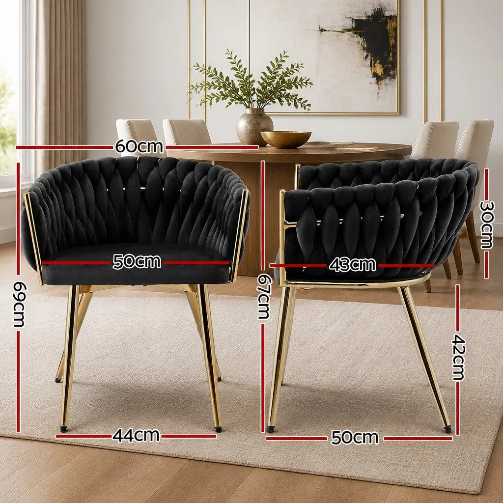 Dining Chair Velvet Hand-Woven Black