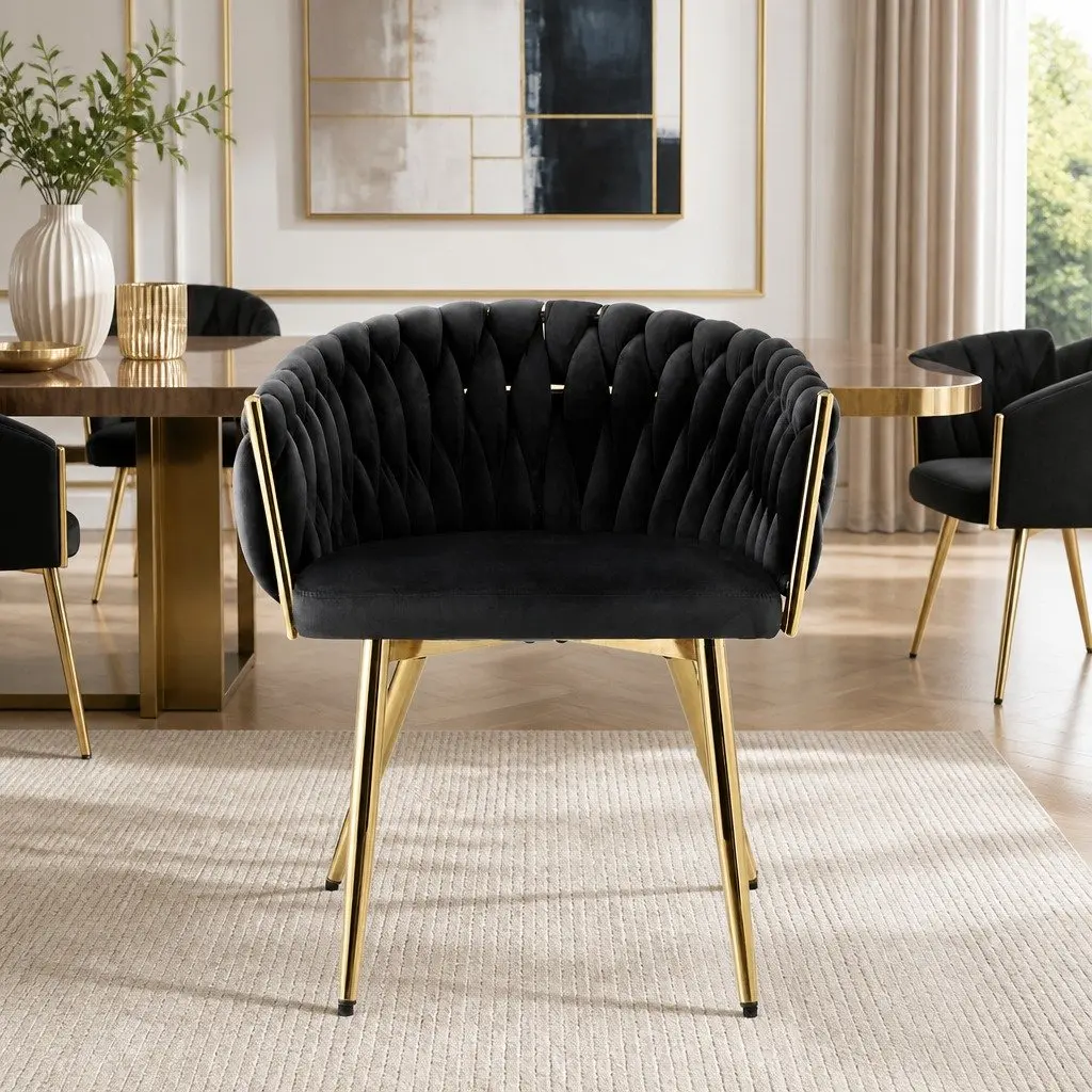 Dining Chair Velvet Hand-Woven Black