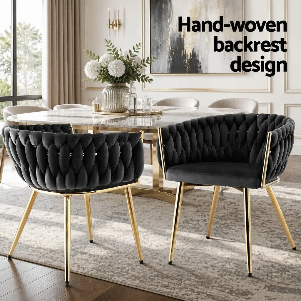 Dining Chair Velvet Hand-Woven Black