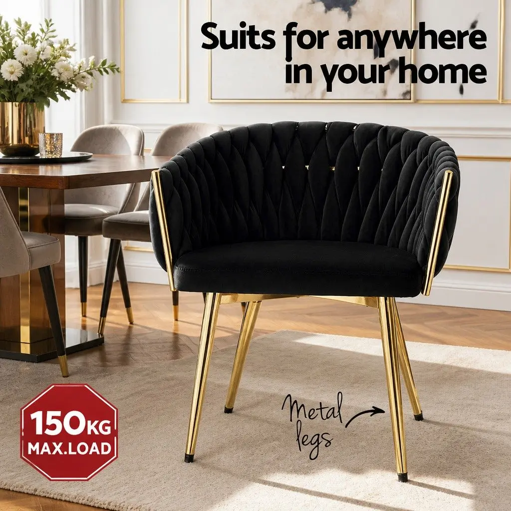 Dining Chair Velvet Hand-Woven Black