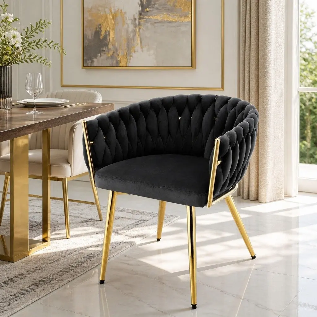 Dining Chair Velvet Hand-Woven Black