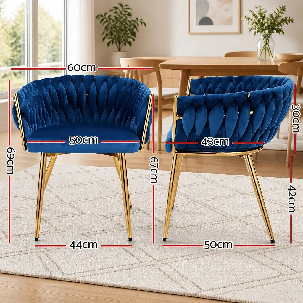 Hand-Woven Backrest Velvet Dining Armchair