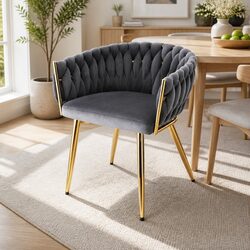 Dining Chair Armchair Kitchen Lounge Seat Velvet Weaving Grey Modern Cafe