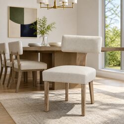 Beige Linen Dining Chairs Set of 4 with Wooden Frame