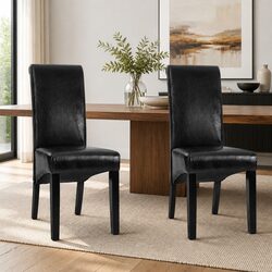 Stylish Set of 2 Black Dining Chairs with Curved Back