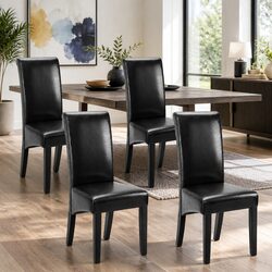 Set of 2 Black Dining Chairs with PU Leather Upholstery