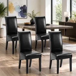 Set of 2 Black Dining Chairs with PU Leather Upholstery