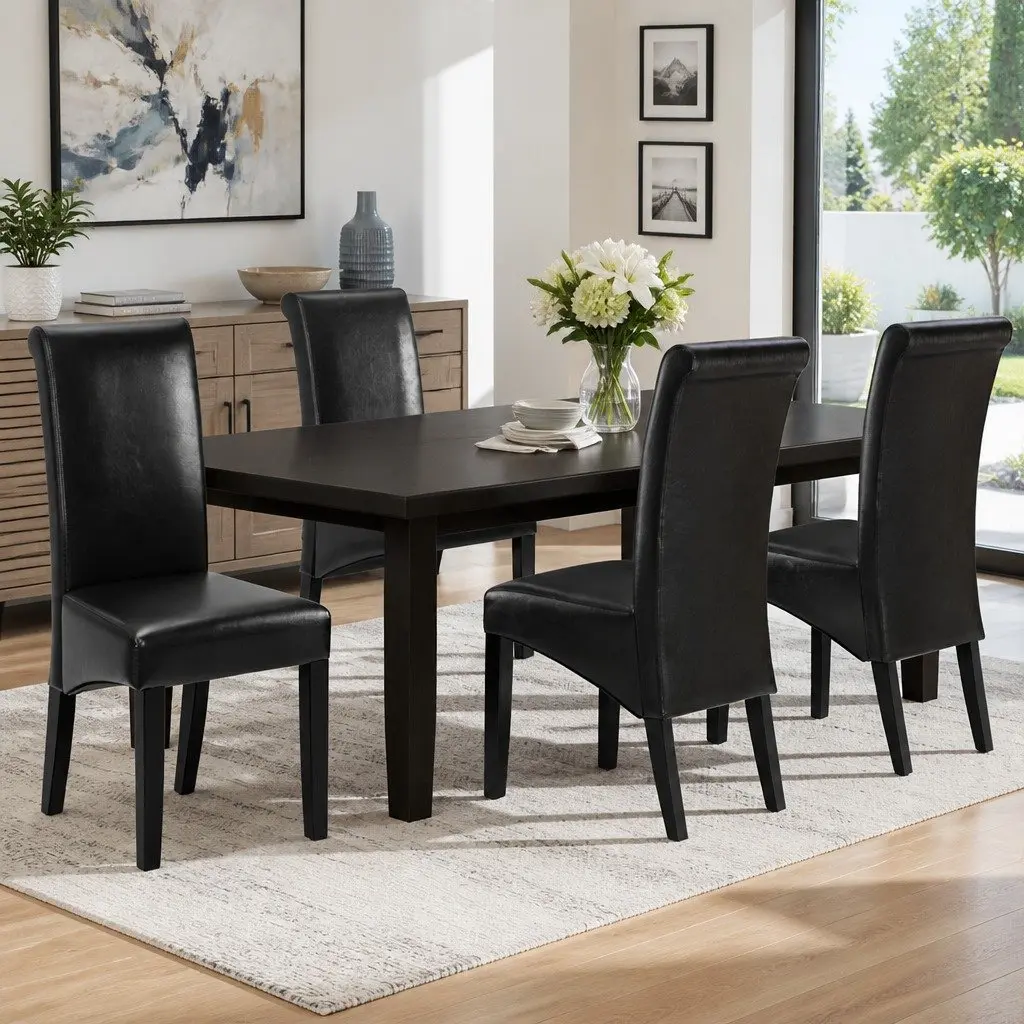 Set of 2 Black Dining Chairs with PU Leather Upholstery