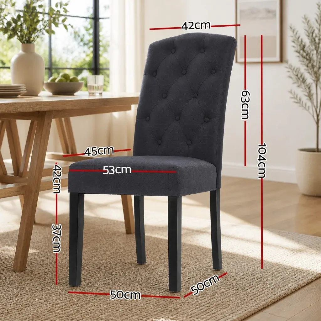 Set of 2 Dark Grey Tufted Dining Chairs with Linen Upholstery