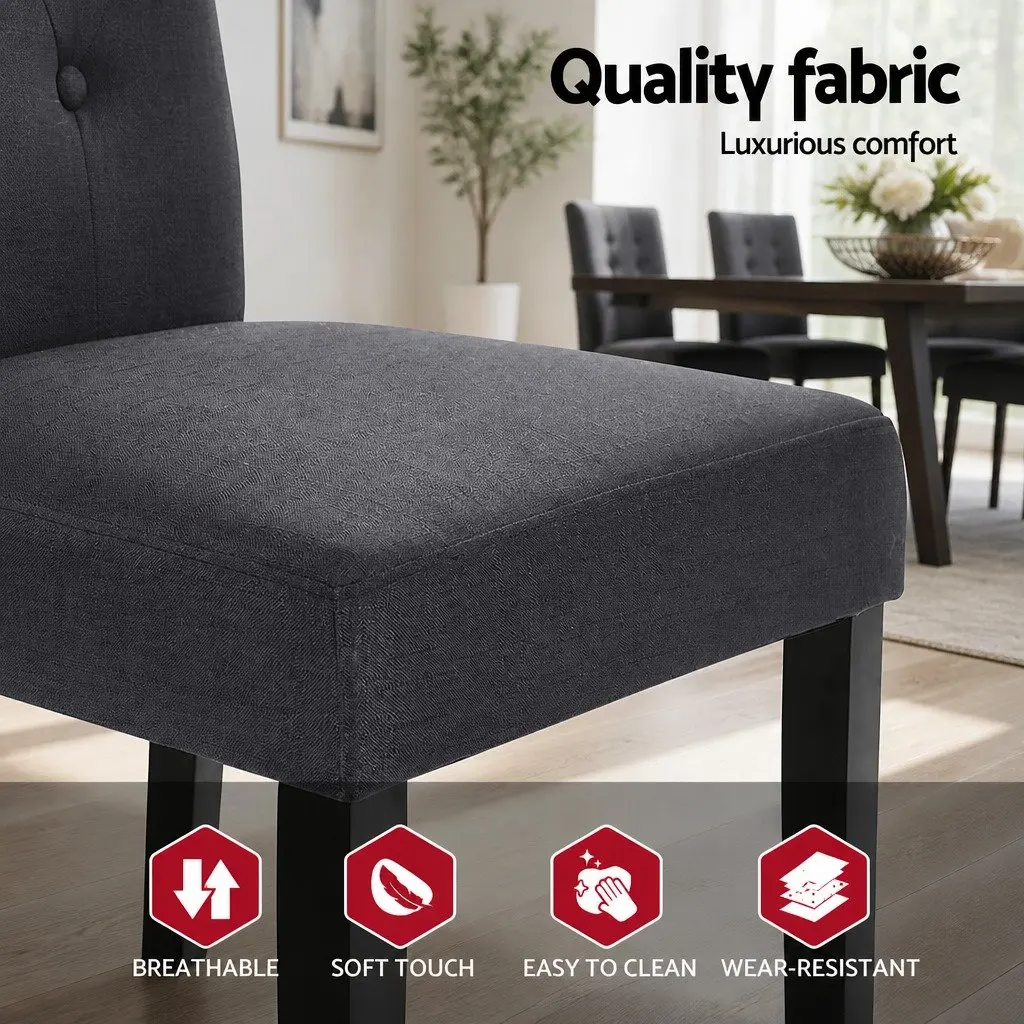 Dining Chairs Linen Fabric 53cm W x 50cm D x 104cm H Dark Grey Set of 4