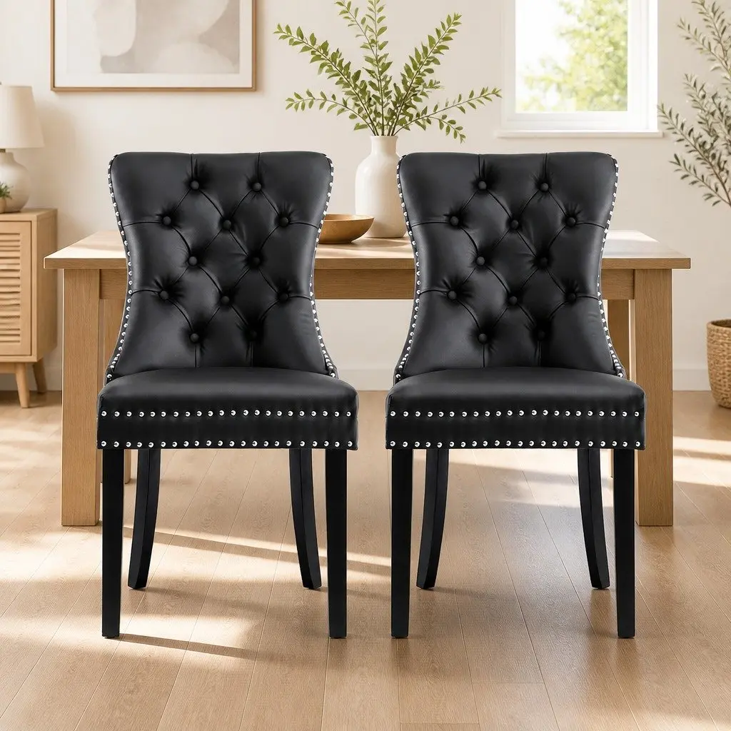 Dining Chairs PU Leather 50cm W x 46cm D x 96cm H Black Set of 2