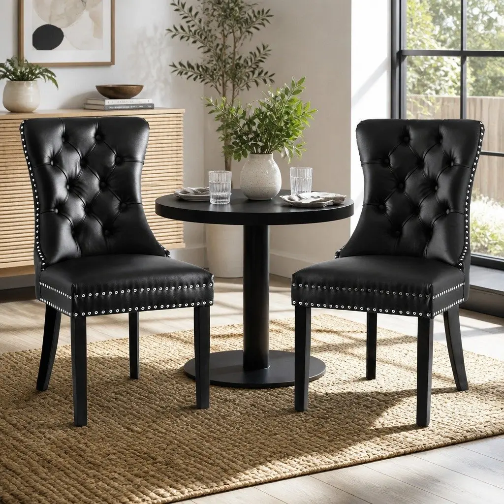 Dining Chairs PU Leather 50cm W x 46cm D x 96cm H Black Set of 2