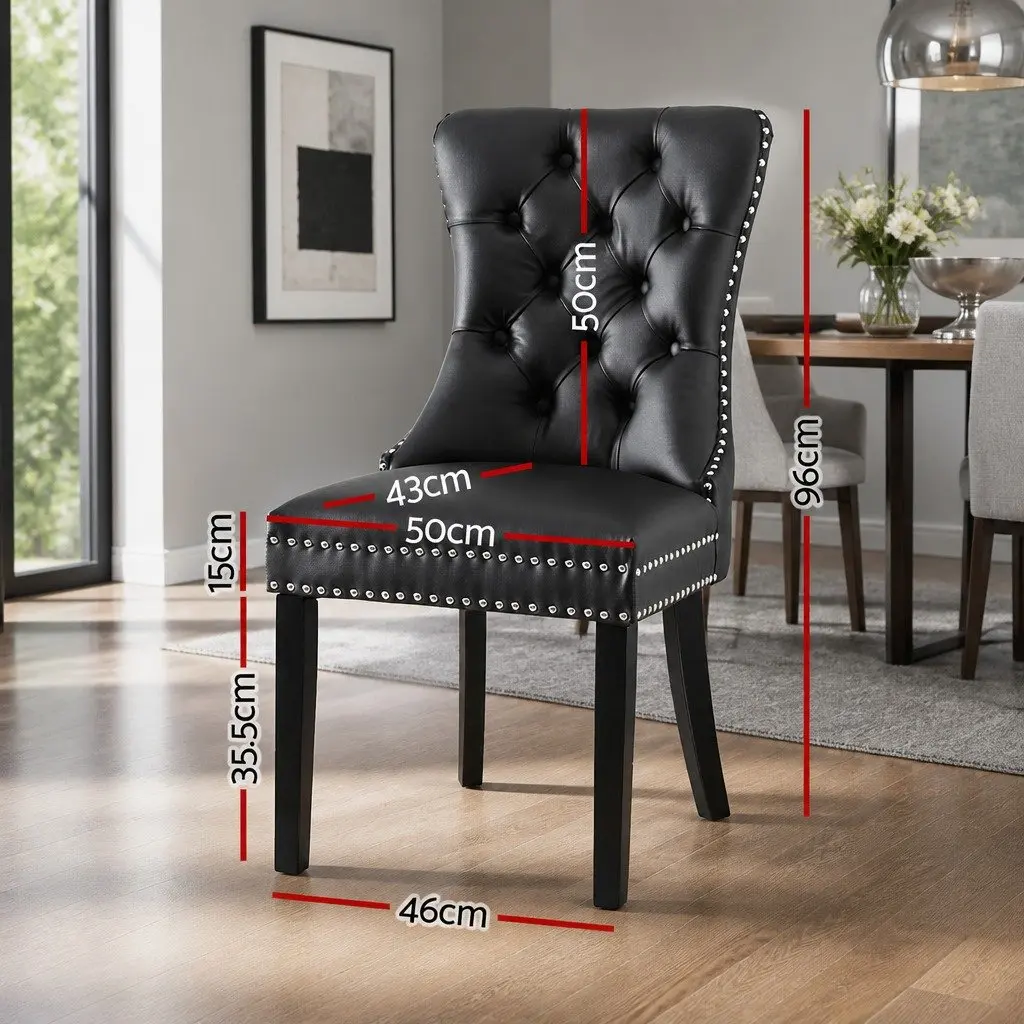 Dining Chairs PU Leather Black Set of 4 Button Tufted Kitchen Seating