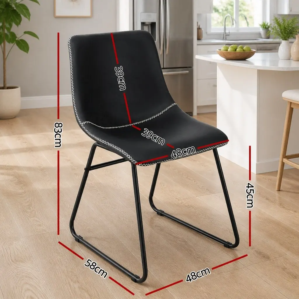 Black Retro Dining Chairs with Padded Seats x2