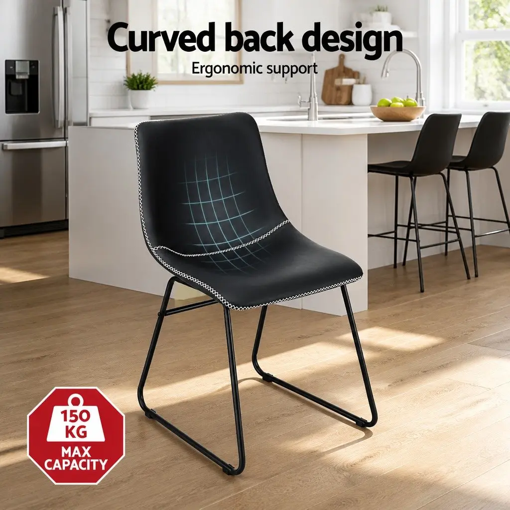 Black Retro Dining Chairs with Padded Seats x2