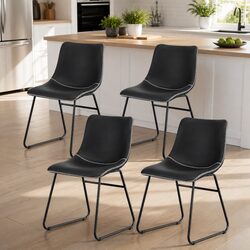 Set of 4 Retro Black Dining Chairs with Sleek Sled Legs