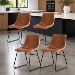Set of 4 Retro Brown Dining Chairs with Padded Backrest