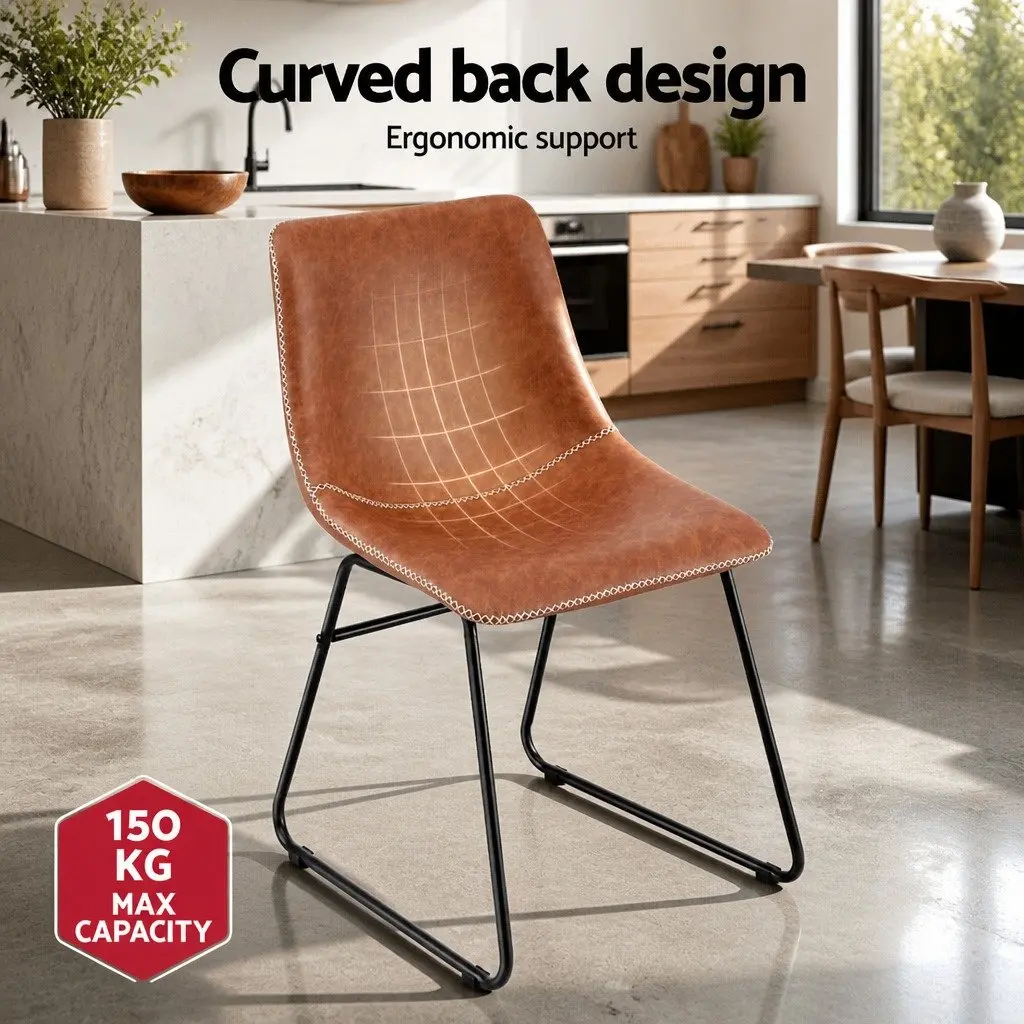 Dining Chairs PU Leather Brown 4 Piece Retro Kitchen Lounge Accent Seating