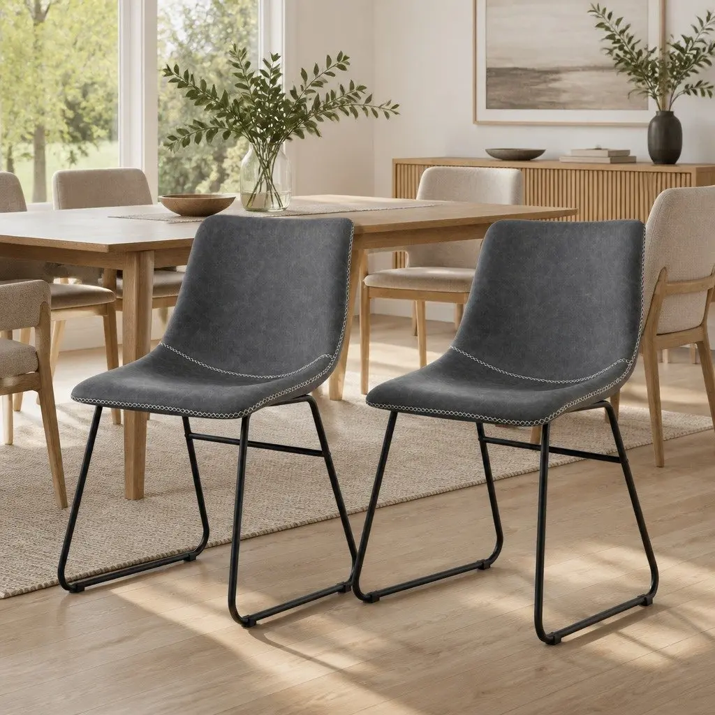 Dining Chairs PU Leather Grey 2 Piece