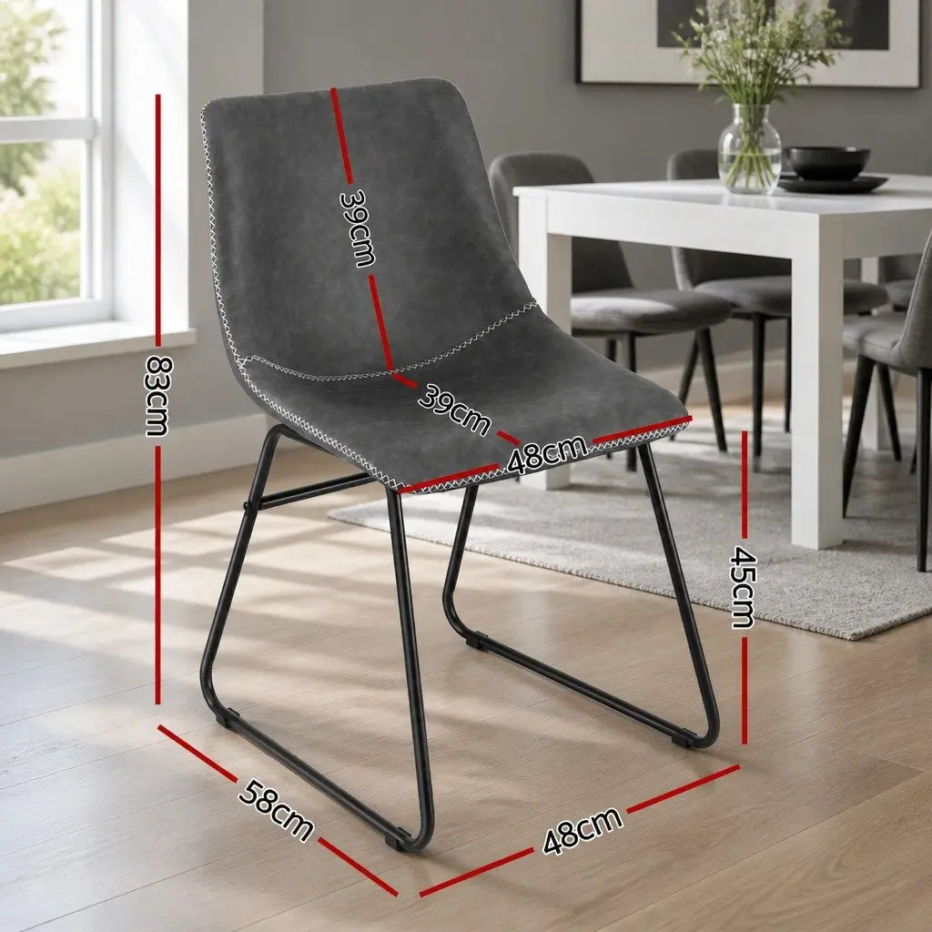 Dining Chairs PU Leather Grey 4 Piece Metal Sled Legs