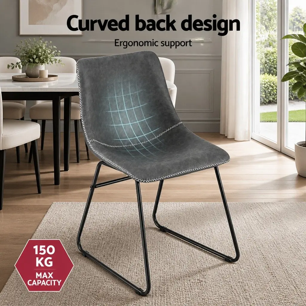 Dining Chairs PU Leather Grey 4 Piece Metal Sled Legs