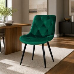 Set of 2 Green Velvet Dining Chairs with Back Support