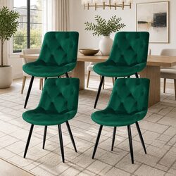 Green Velvet Dining Chairs Set of 4 with Diamond Tufting