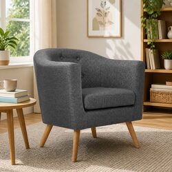 Tufted Upholstered Grey Armchair with Sturdy Frame
