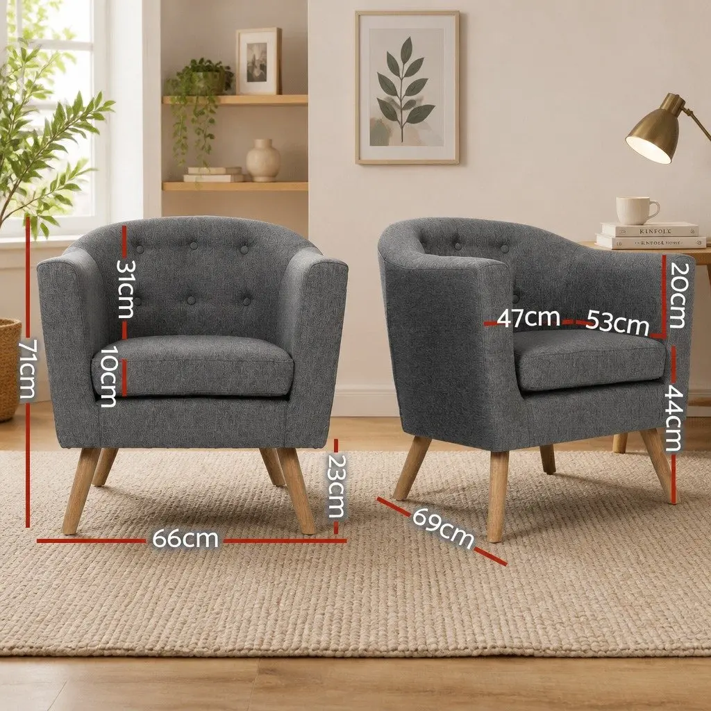 Tufted Upholstered Grey Armchair with Sturdy Frame