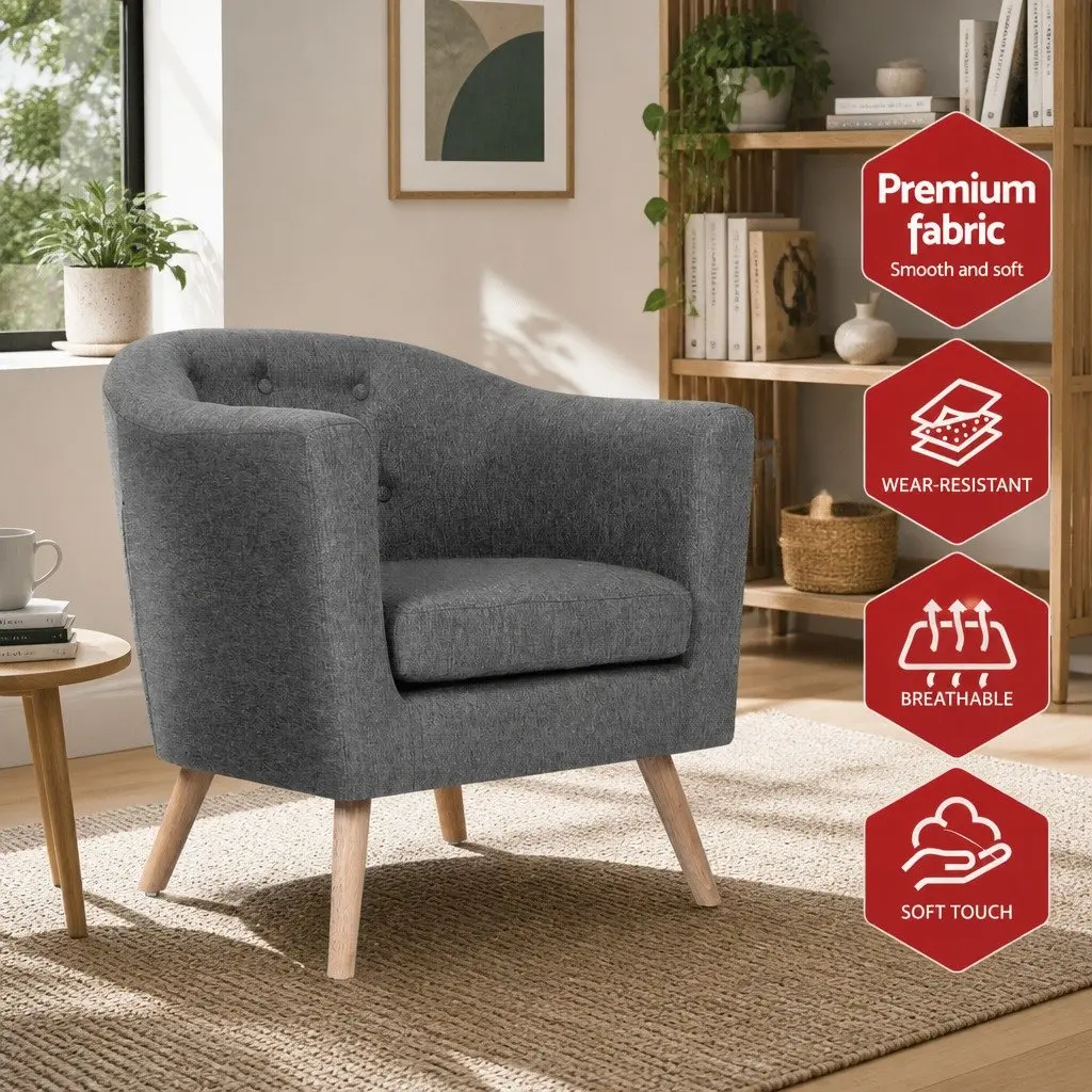 Tufted Upholstered Grey Armchair with Sturdy Frame