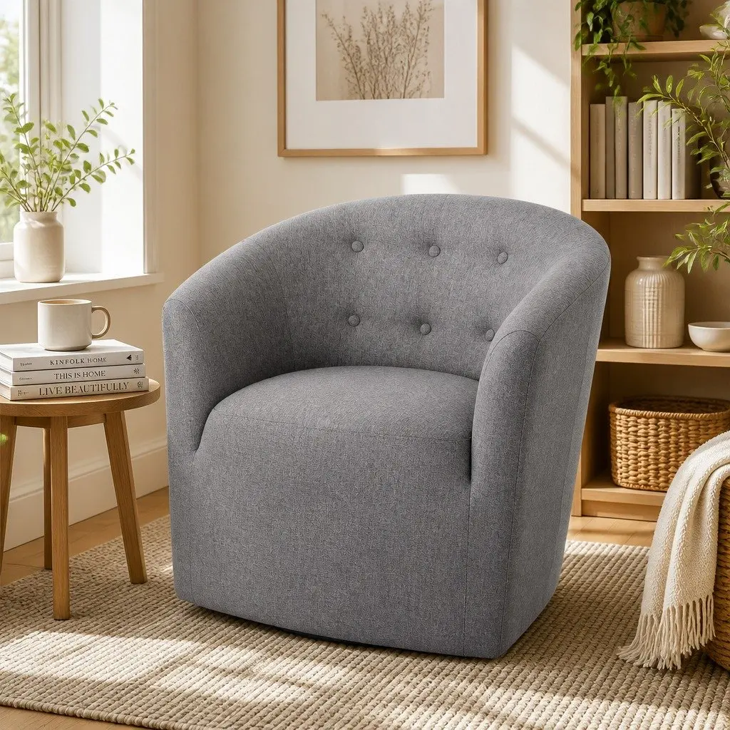 Tufted Upholstered Grey Armchair with Sturdy Frame