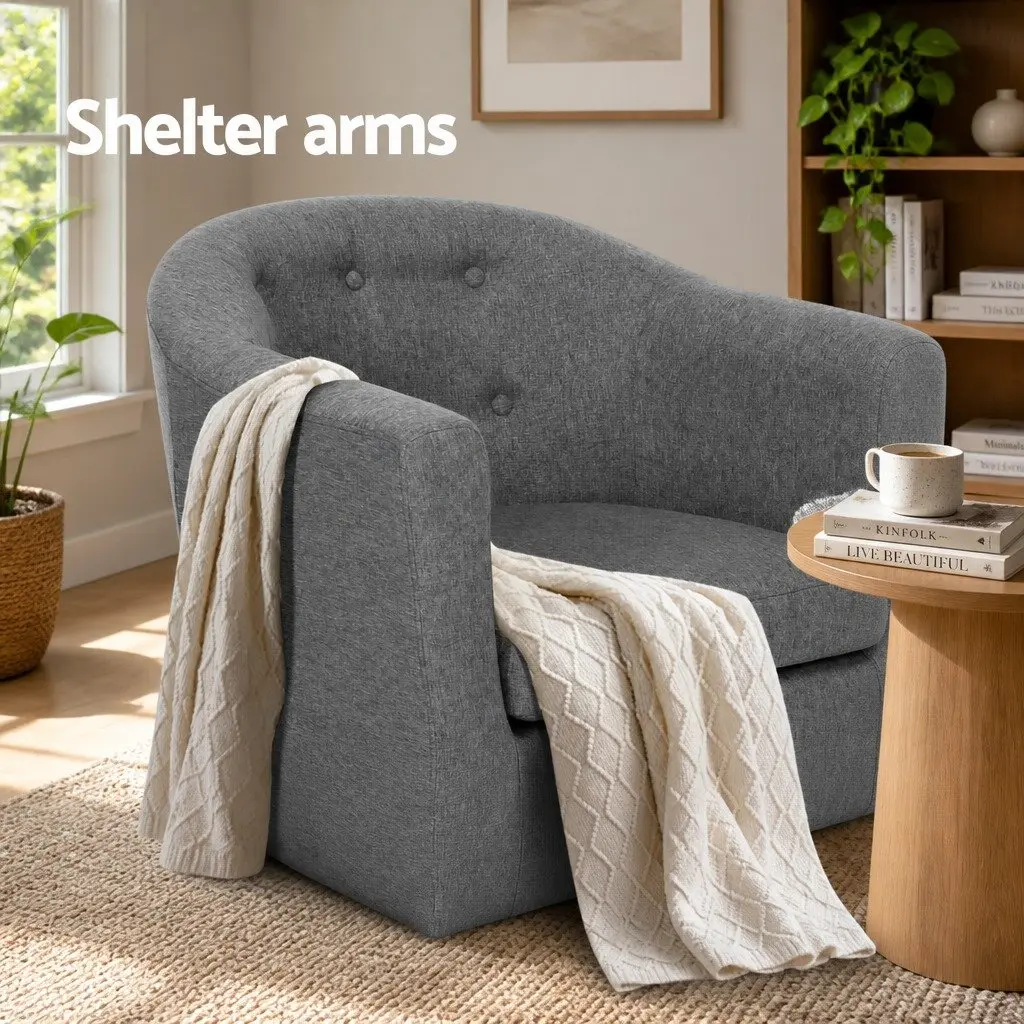 Tufted Upholstered Grey Armchair with Sturdy Frame