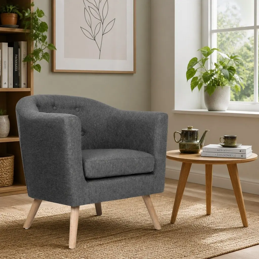 Tufted Upholstered Grey Armchair with Sturdy Frame