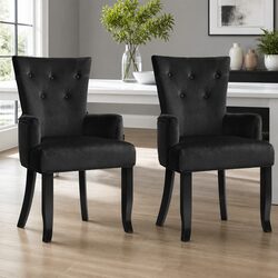 Dining Armchair Set of 2 French Provincial Tufted Button Back Black Velvet