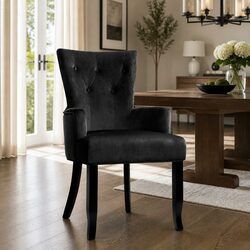 Black Velvet Upholstered French Provincial Dining Chair