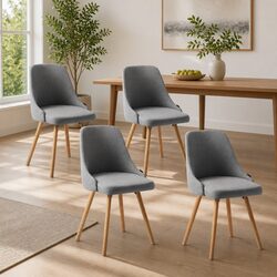 Set of 4 Grey Fabric Dining Chairs with Wooden Frames
