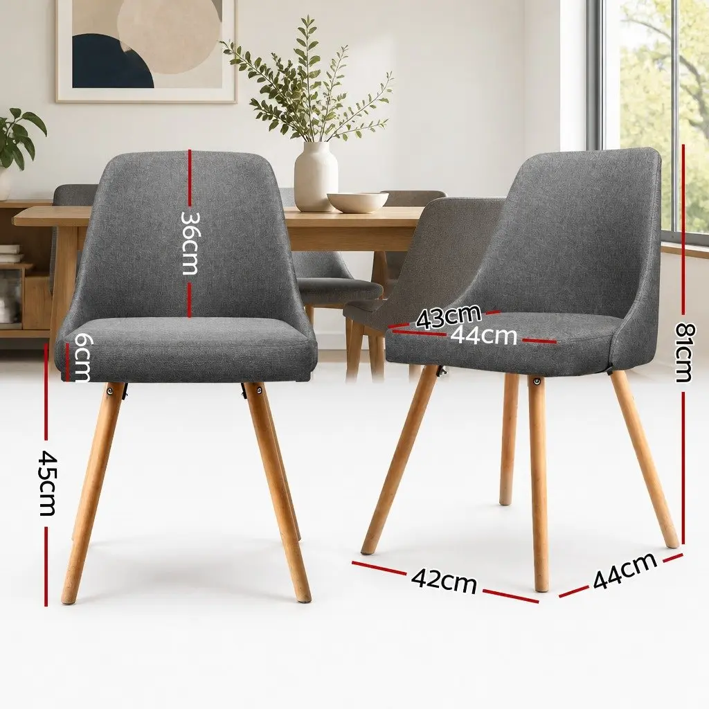 Set of 4 Grey Fabric Dining Chairs with Wooden Frames