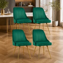 Set of 4 Velvet Upholstered Dining Chairs with Metal Legs