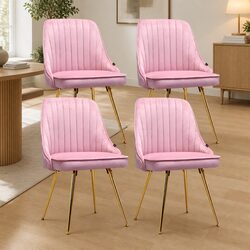 Set of 4 Velvet Dining Chairs with Scallop Shell Back