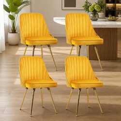 Stylish Velvet Channel Tufted Yellow Dining Chairs Set