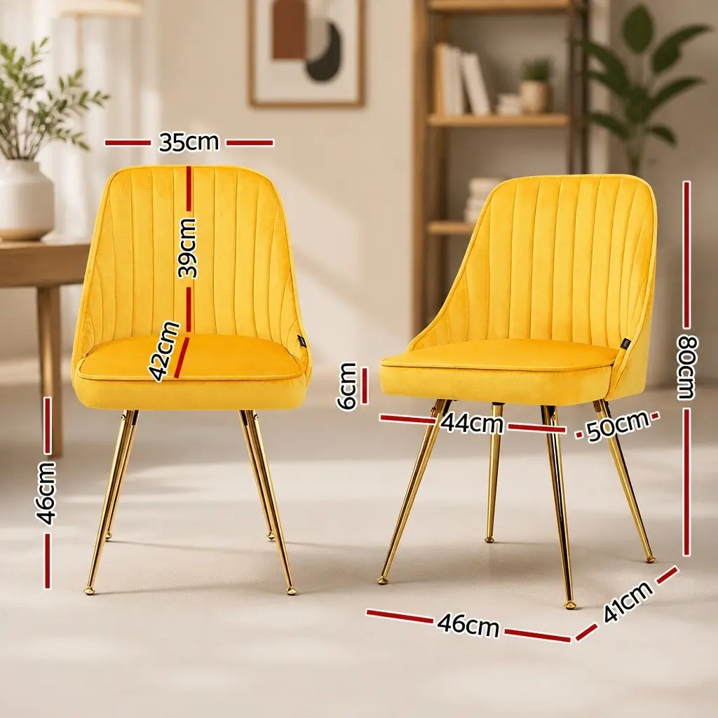 Dining Chairs Velvet 44cm W x 41cm D x 80cm H Yellow Scallop Shell Back Set of 4