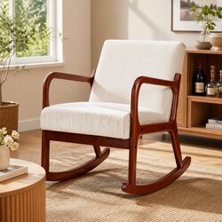 Modern Scandinavian Style Beige Corduroy Rocking Armchair