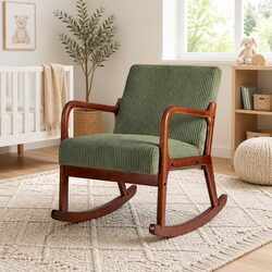 Green Corduroy Rocking Armchair with Rubber Wood Frame