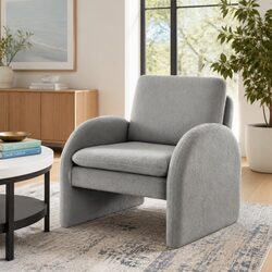 Stylish Grey Boucle Accent Armchair with Curved Armrests