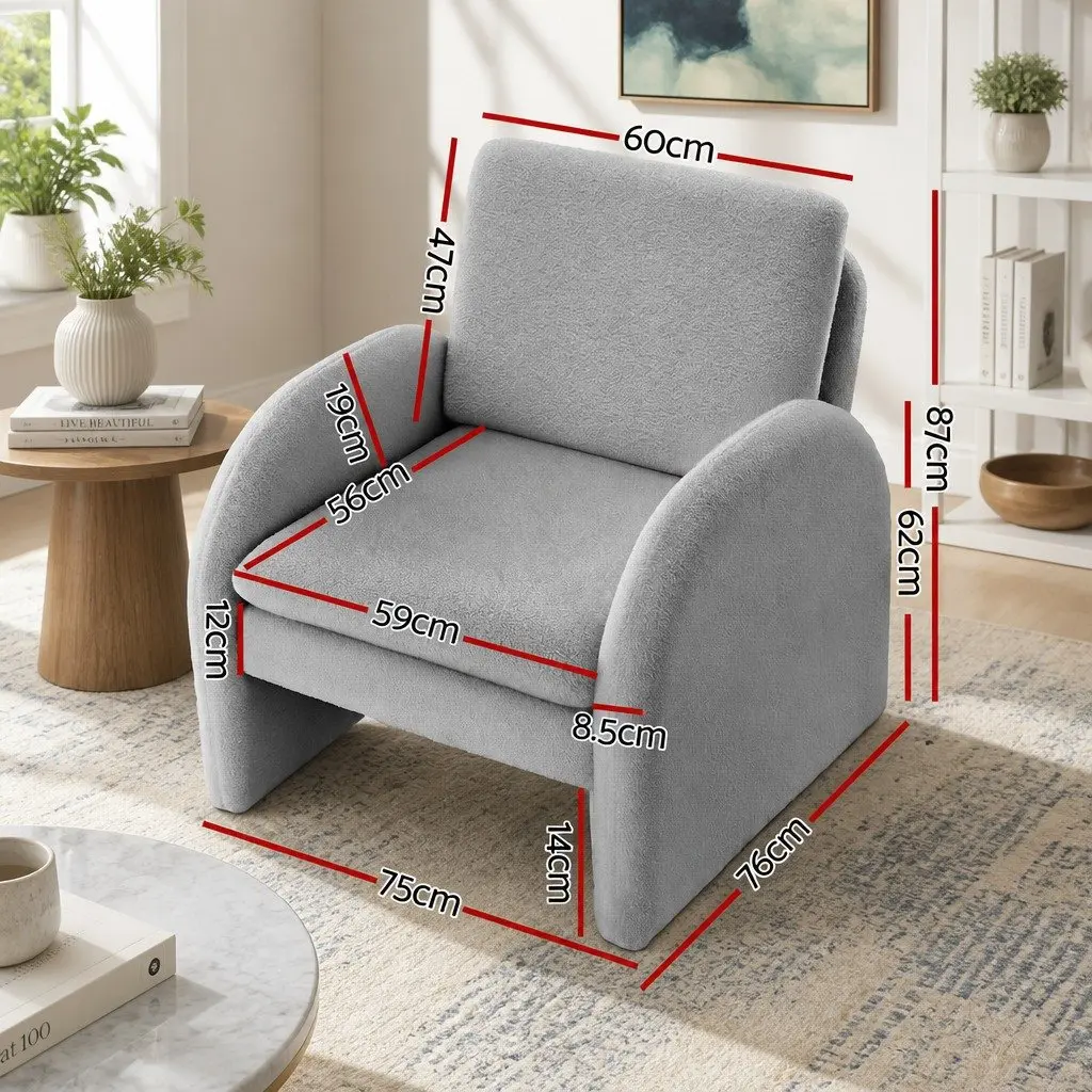 Grey Boucle Accent Armchair with Curved Armrests