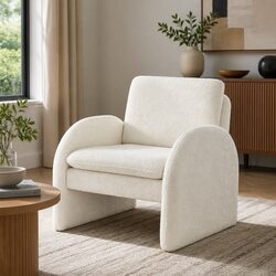 Curved Arm Lounge Accent Chair in White Boucle