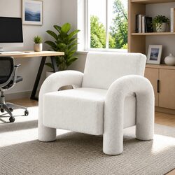Curved Seat Accent Armchair with Boucle Upholstery