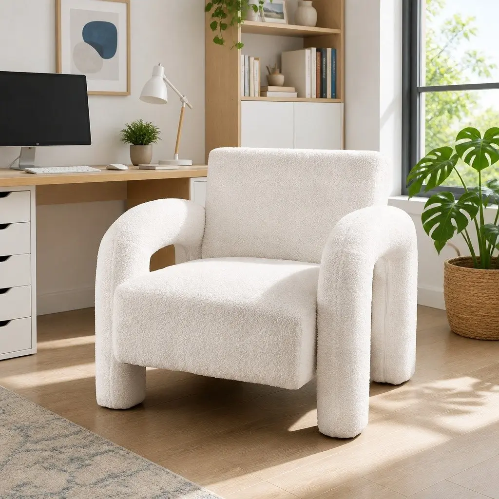Curved Seat Accent Armchair with Boucle Upholstery
