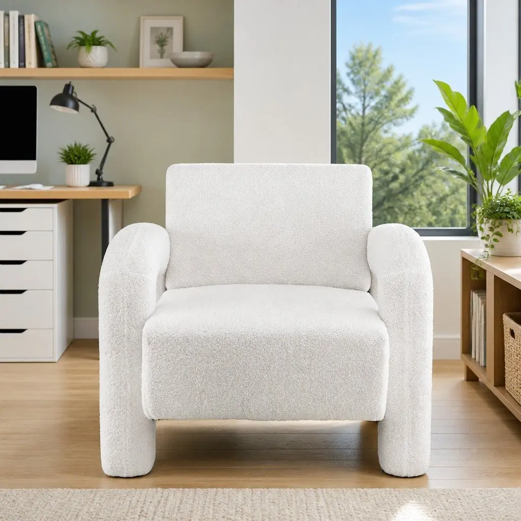 Curved Seat Accent Armchair with Boucle Upholstery